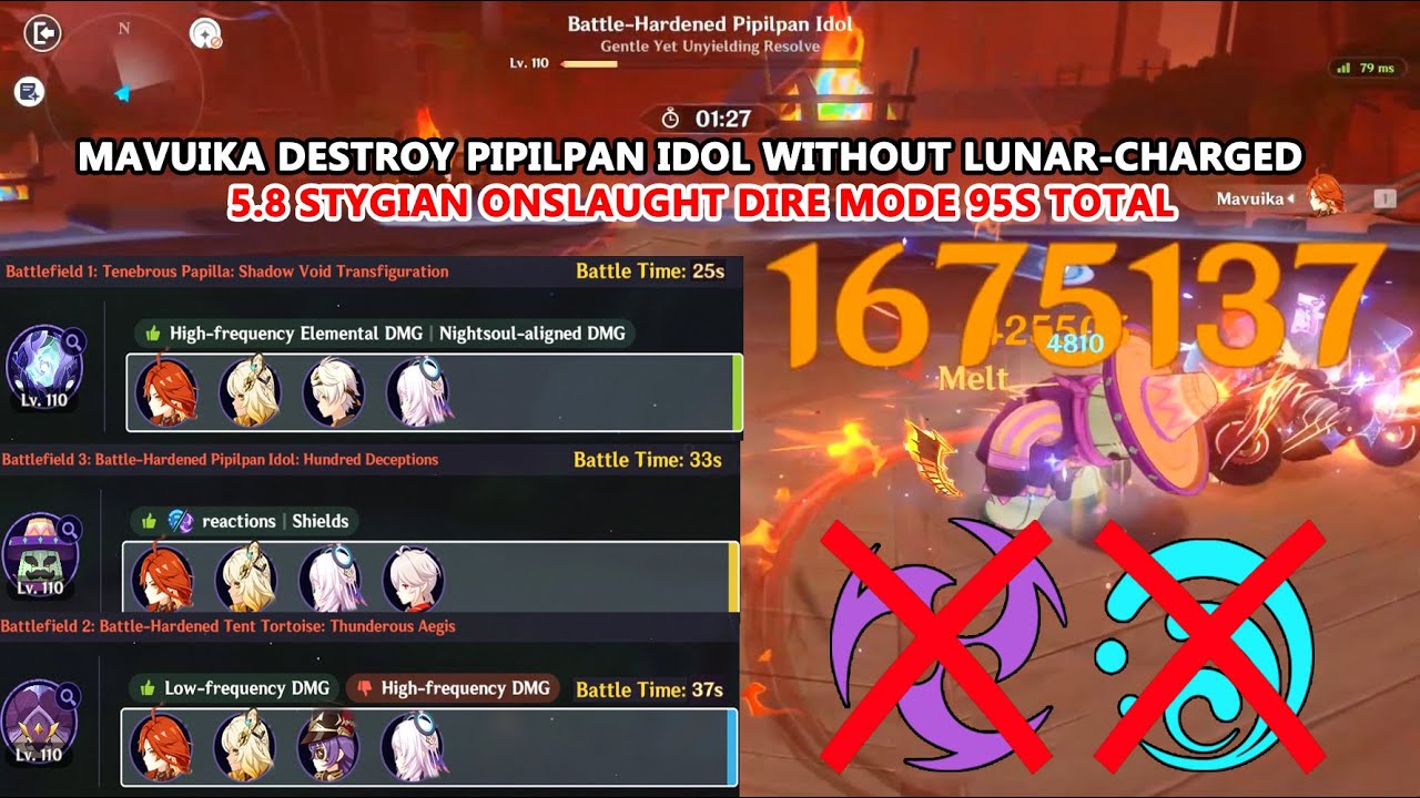 Mavuika Destroy Pipilpan Idol without Lunar-Charged | 5.8 Stygian Onslaught Dire Mode 95s Total
