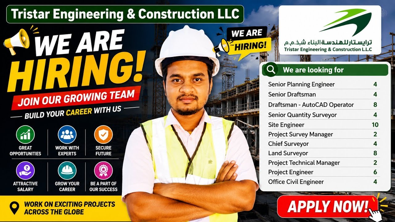 📢📢 Tristar Engineering & Construction LLC Hiring | For Civil Engineers, Draftsman and Surveyor Roles