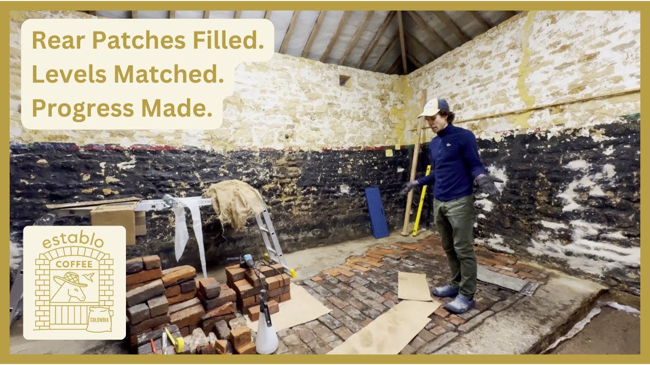 #21 Laying Reclaimed Bricks into the Roastery Floor Patches | Establo Coffee VLOG