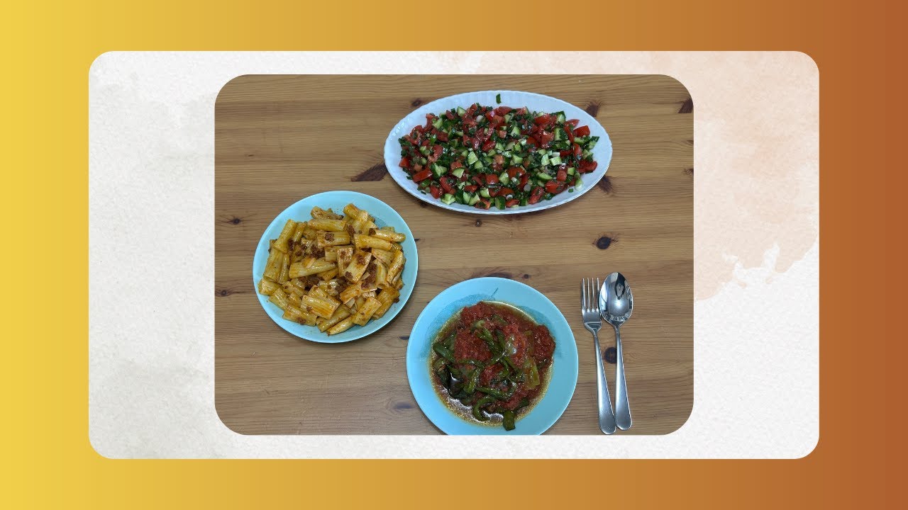 Kıymalı Makarna ve Domates Soslu Biber Kızartması