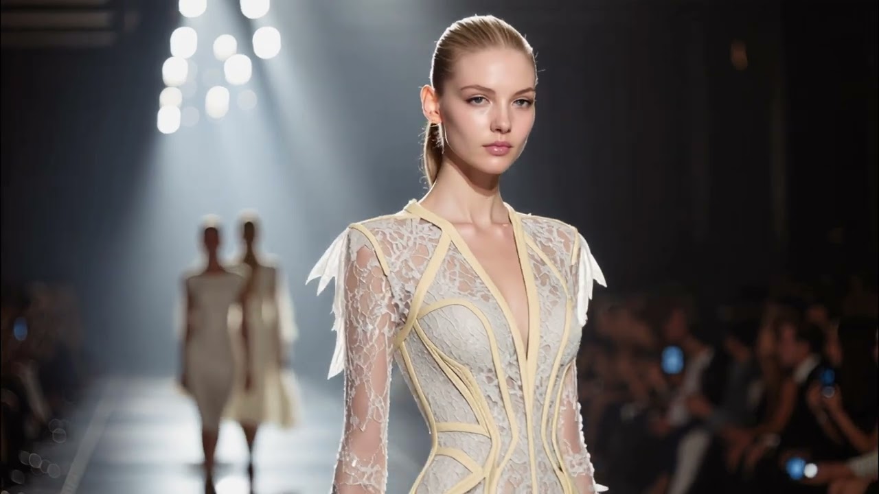 Fashion show of lace dresses ‘architecture in fashion ‘ #fashion #aiart #fashionshow