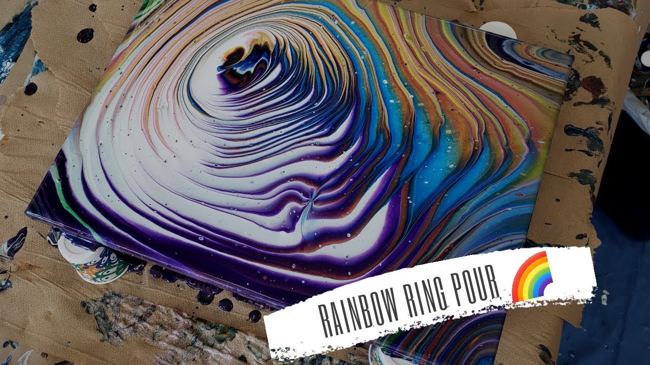Rainbow 🌈 Tree Ring Pour! Acrylic pouring, fluid art. Easy fun acrylic painting contemporary art