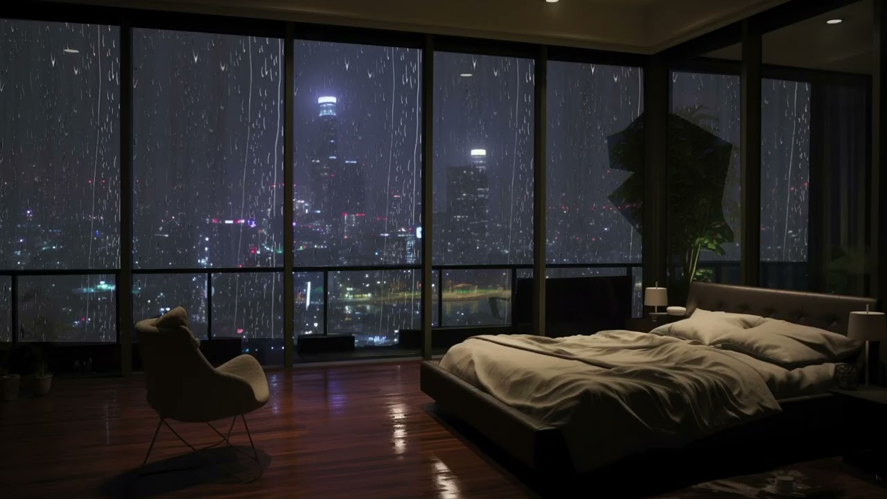 Luxury Chicago Apartment - Rain on Window Sounds For Sleeping - Bedroom Ambience