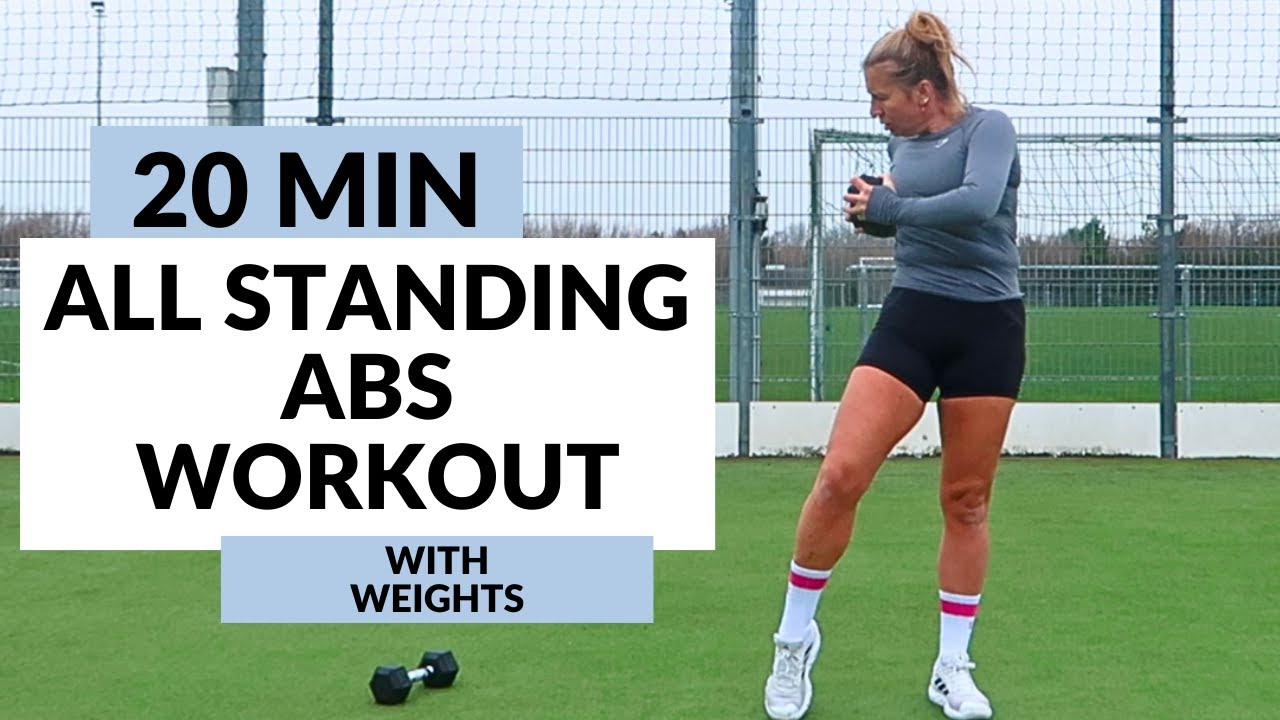 20 MIN  ALL STANDING ABS WORKOUT WITH DUMBBELLS- No Repeats