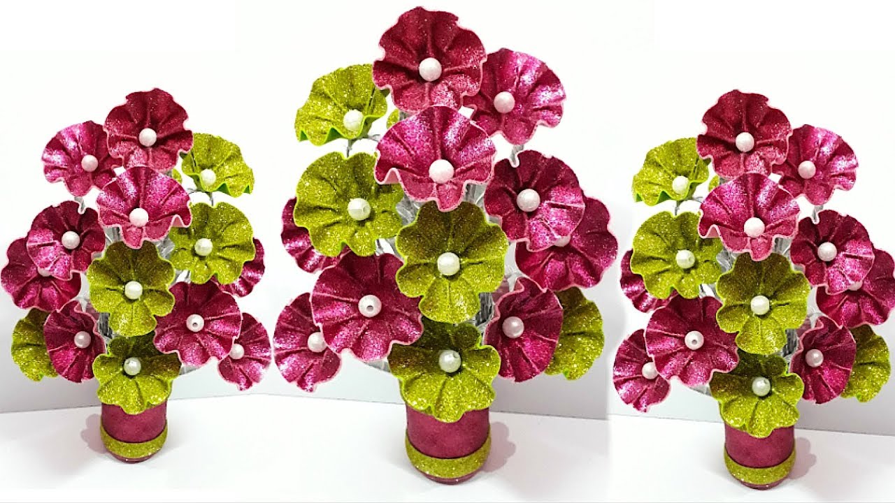 Guldasta/flower vase from plastic bottle & glitter sheet at home | DIY Foam Flower Guldasta