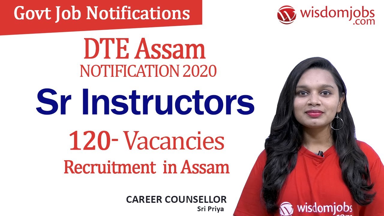 DTE Assam Recruitment 2020 | Online Apply for 120 Sr Instructors @Wisdom jobs