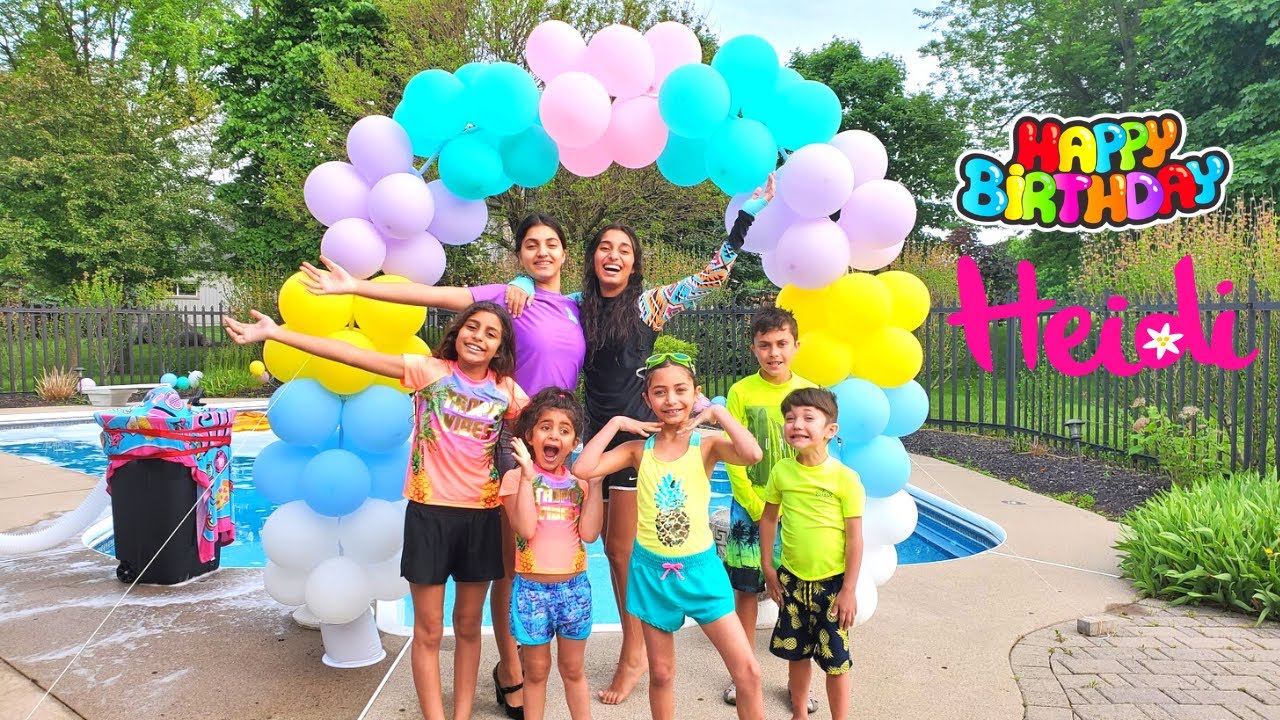 Heidi 9th Happy birthday pool party with HZHtube kids fun