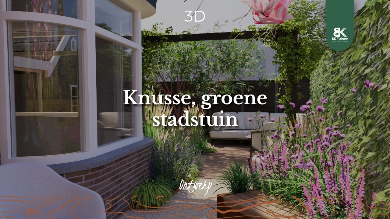 3D Tuinontwerp ~ Knusse groene stads tuin
