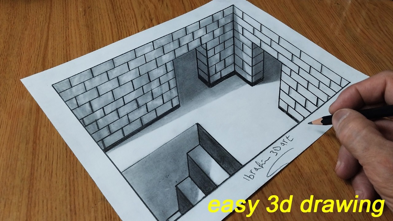 easy 3d drawing on paper for beginners - drawing 3D walls, gates, stairs