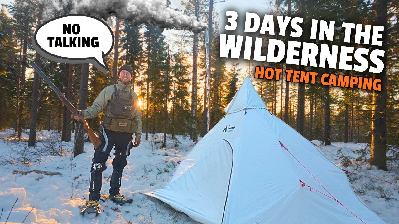 NO TALK - 3 days HOT TENT Camping in Finnish Wilderness & Hunting Rabbits