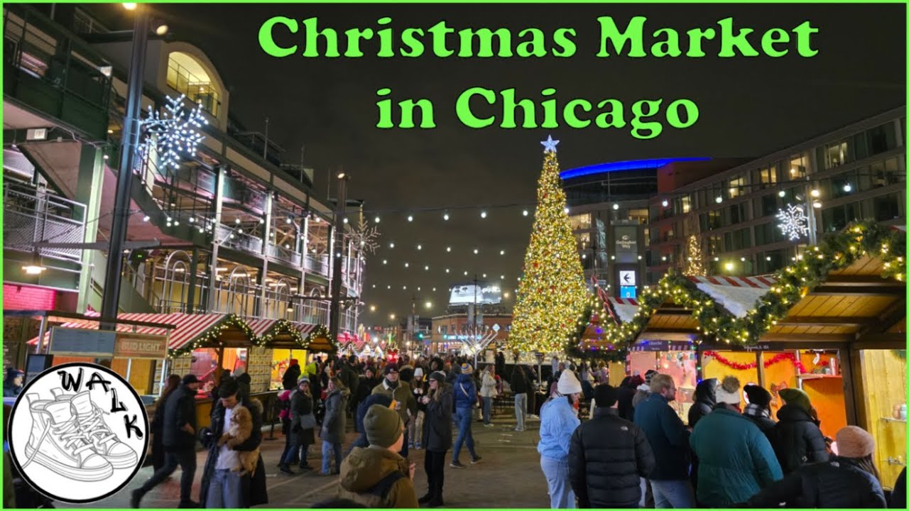 Christmas Market in Wrigleyville | Chicago Walking Tour in 4K