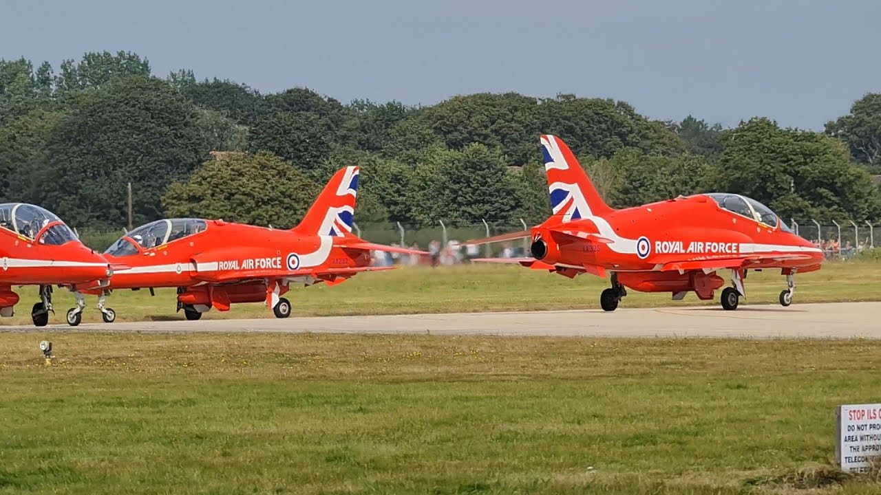 Red Arrows taking off from Bournemouth Airport for Bournemouth Air Festival 2021