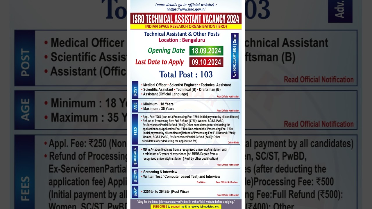 ISRO Technical Assistant Vacancy 2024 | ISRO Recruitment 2024