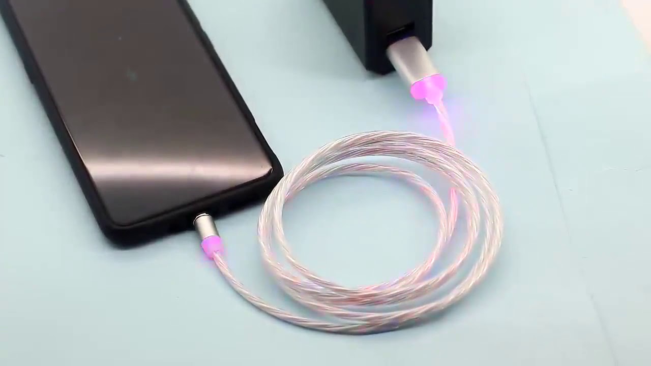 Magnetic USB Type C Cable LED Lighting fast Charging USB Micro Cable Wire