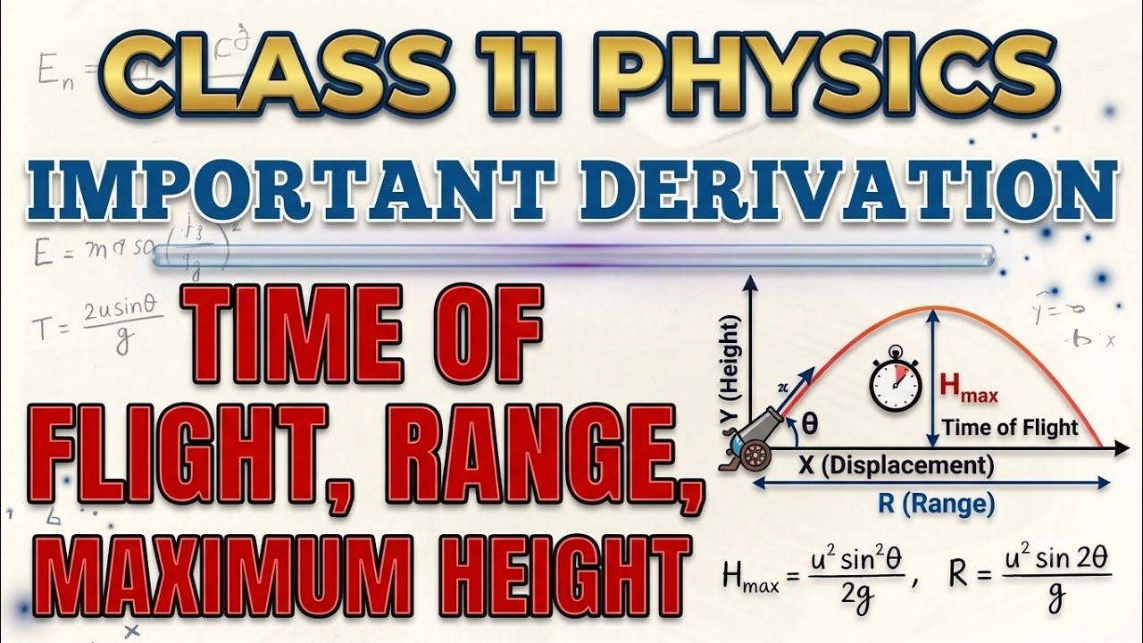 Derivation Time of Flight, Range, Maximum height of Projectile | Class 11 Physics Derivation #cbse