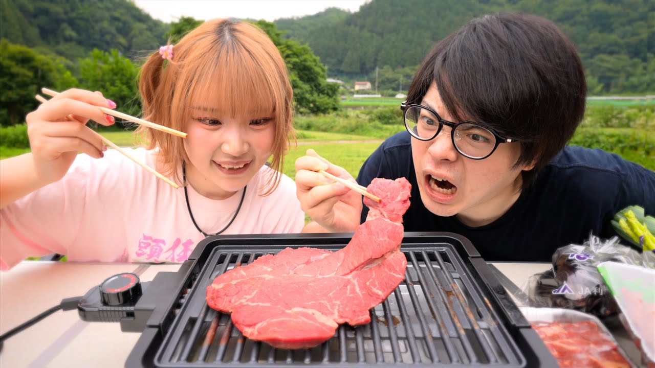 大自然の野外でBBQしました