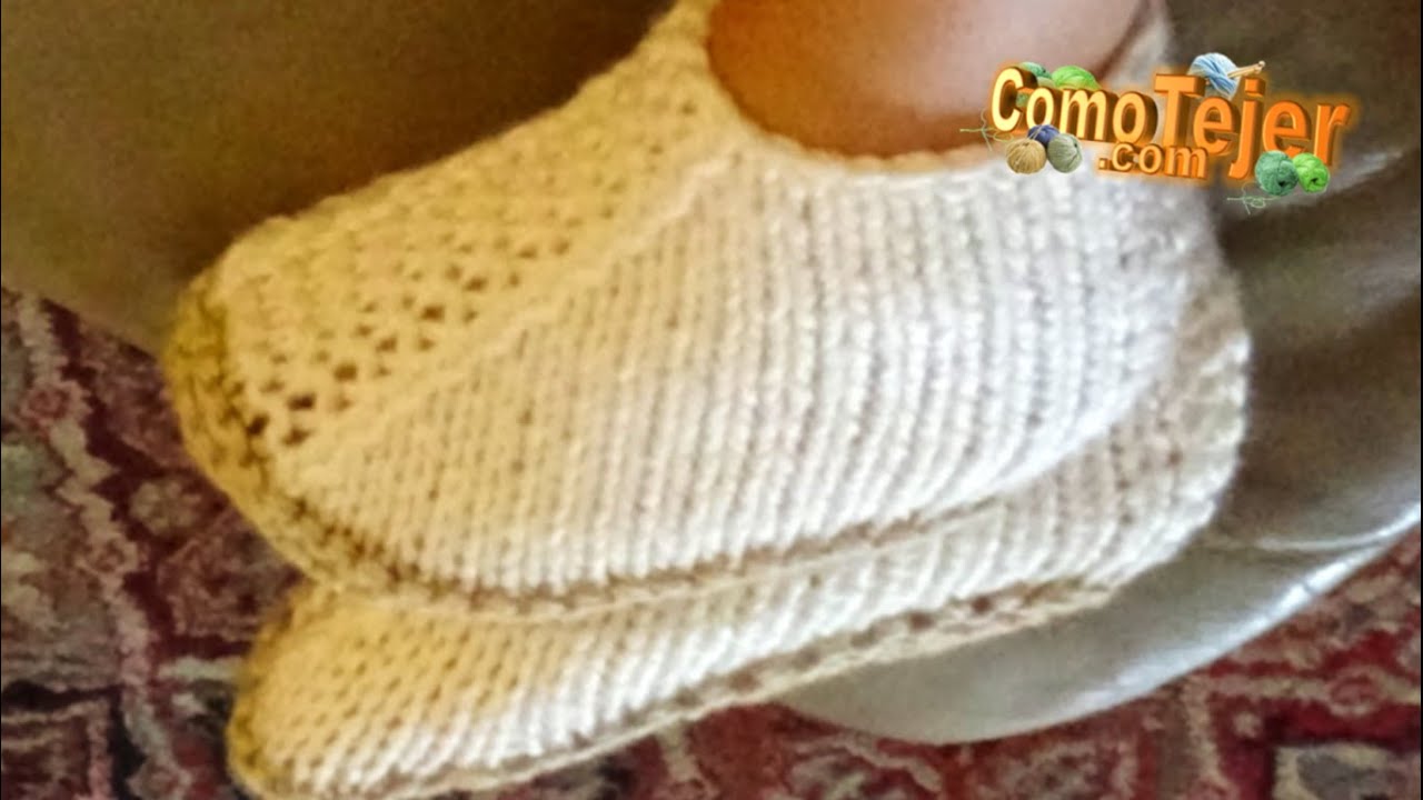 Cómo Tejer Botas de Casa Calcetines Pantuflas How to Knit Slippers 2 agujas tricot palillos (451)