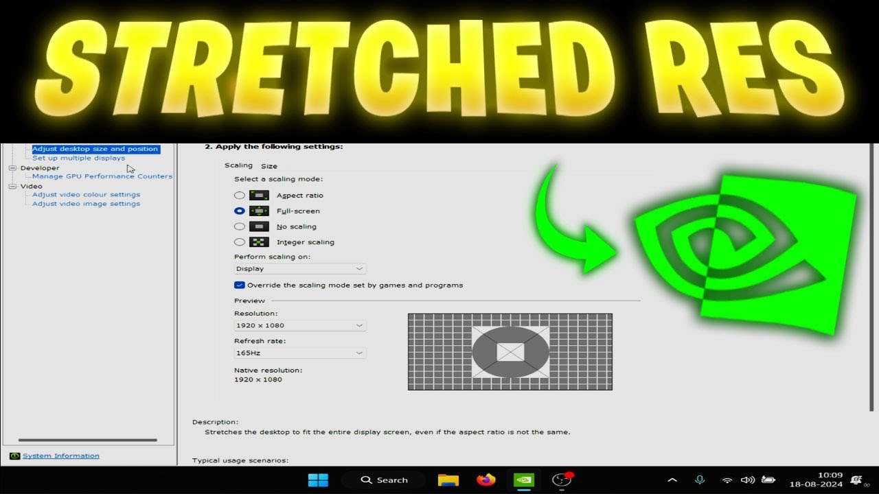 Как получить растянутое разрешение с помощью панели управления NVIDIA