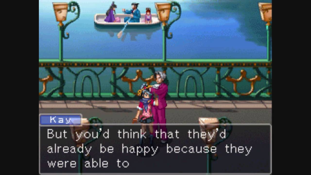 Phoenix Wright, Maya Fey and Pearl Fey in Ace Attorney Investigations: Miles Edgeworth