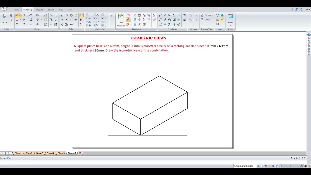Isometric views- A square prism on a rectangular slab