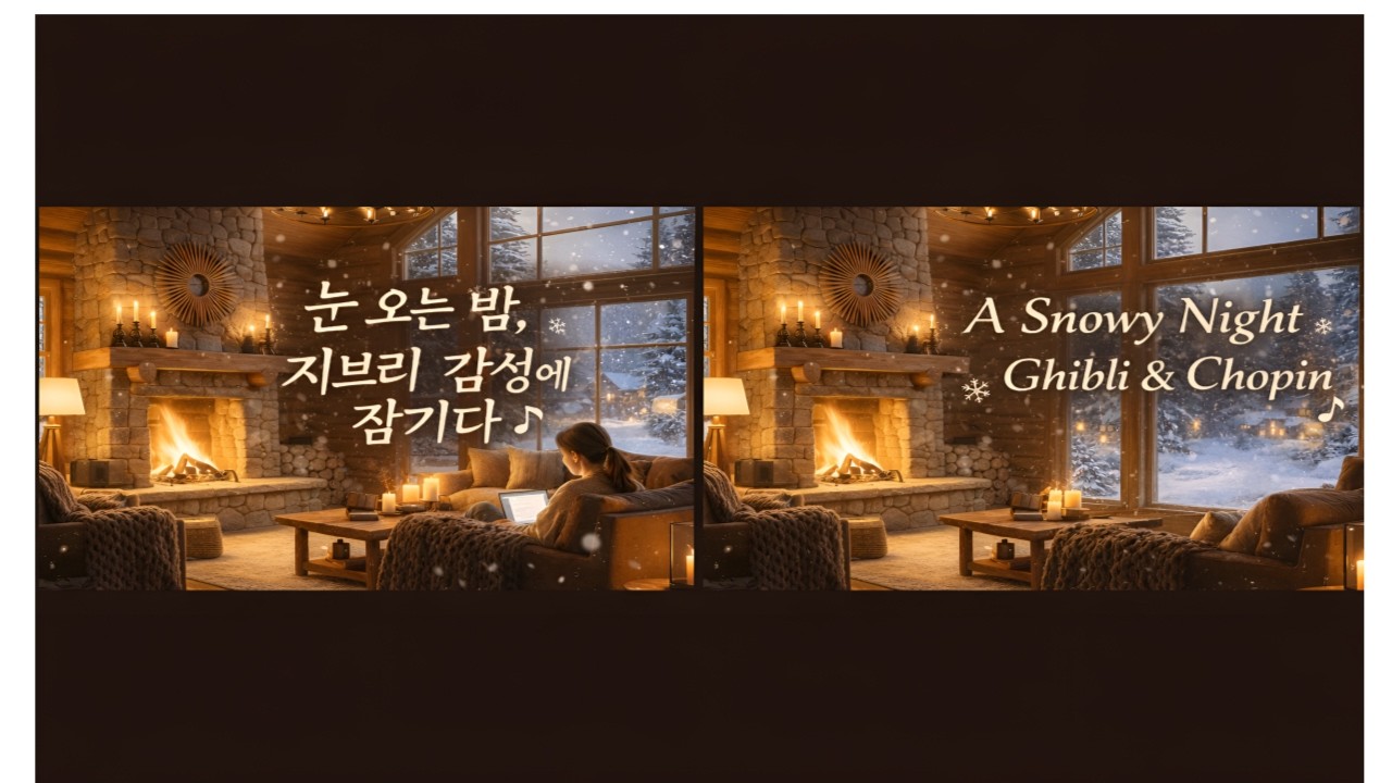 포근한 지브리 OST와 쇼팽 피아노 | 눈 올 때 듣기 좋은 음악 | Snowing Village View ☃️Healing sounds