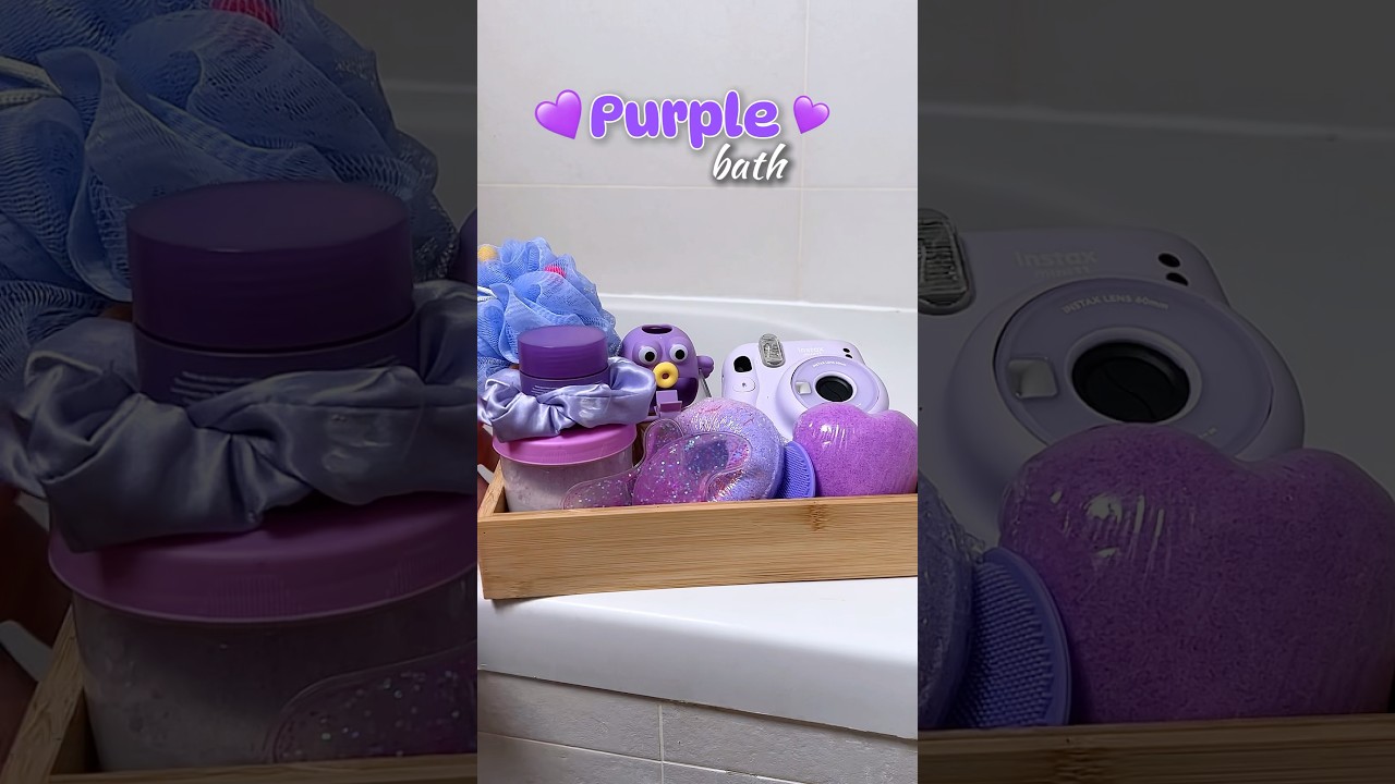 Purple bath routine asmr 💜What color next? #asmrsounds #asmr #bathtime #asmrsoap #bathroomdecor