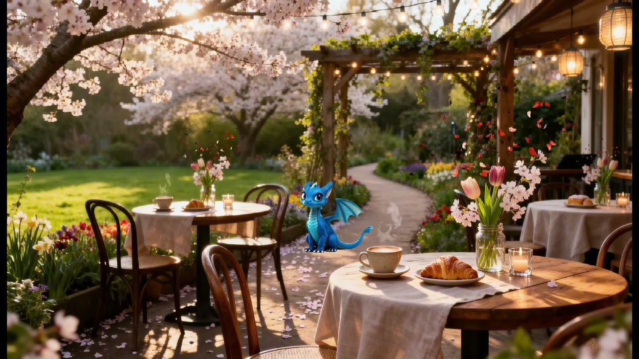 Spring Garden Café Jazz Ambience 🌸 Relaxing Background Music for Study, Work & Focus