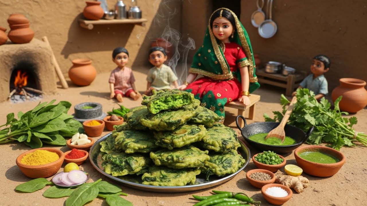 Mini Doll Making Palak Bhajiya Street Food |IndianMiniaturekitchen 