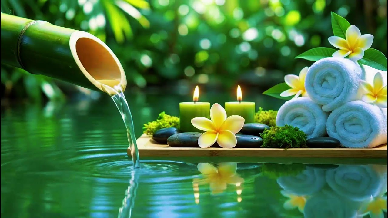 Relaxing Sleep Music with Bamboo Water Sounds 🌿Deep Sleep & Healing Music Anxiety Relief, Spa, Yoga