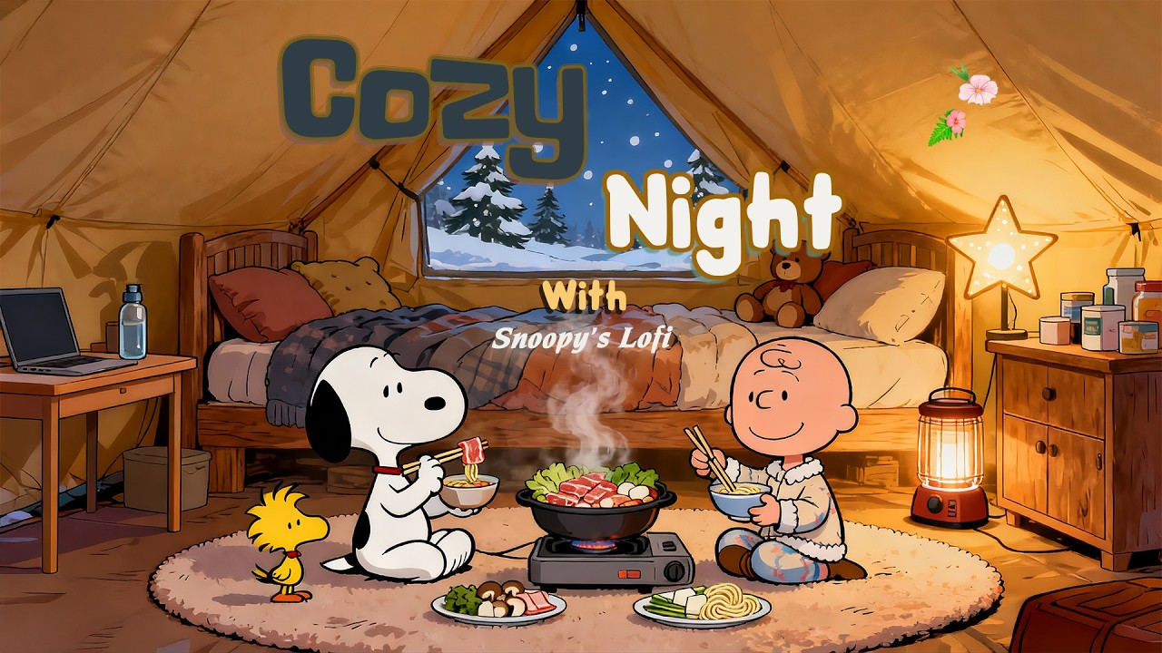 Cozy Night Lofi Music with Snoopy & Charlie Brown 🏕️ Warm Jazz Vibes for Focus, Study & Calm Sleep