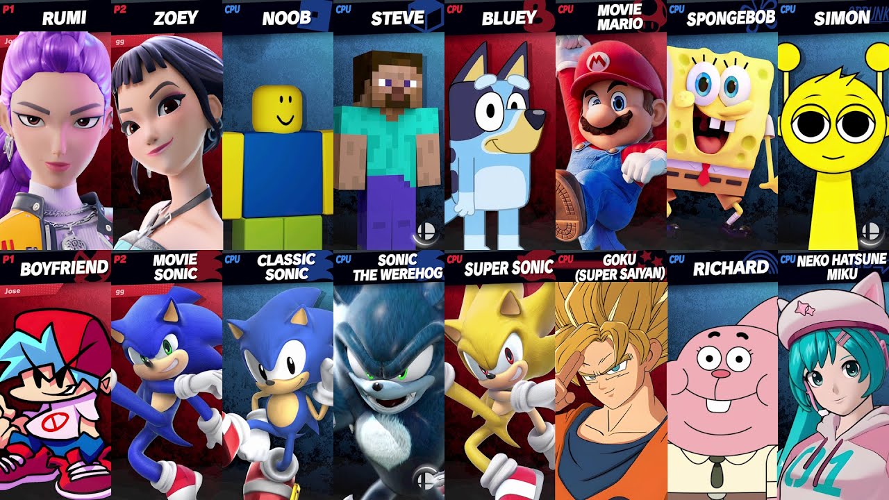 NEW Sonic vs Mario vs Roblox vs Minecraft vs Fortnite vs Bluey vs Goku | Super Smash Bros Ultimate