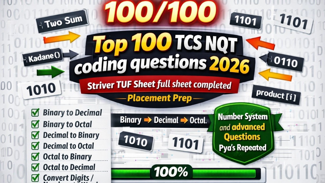 TCS NQT 2026 Final Video | 100/100 Coding Questions Completed | Striver  TUF Sheet | Number System