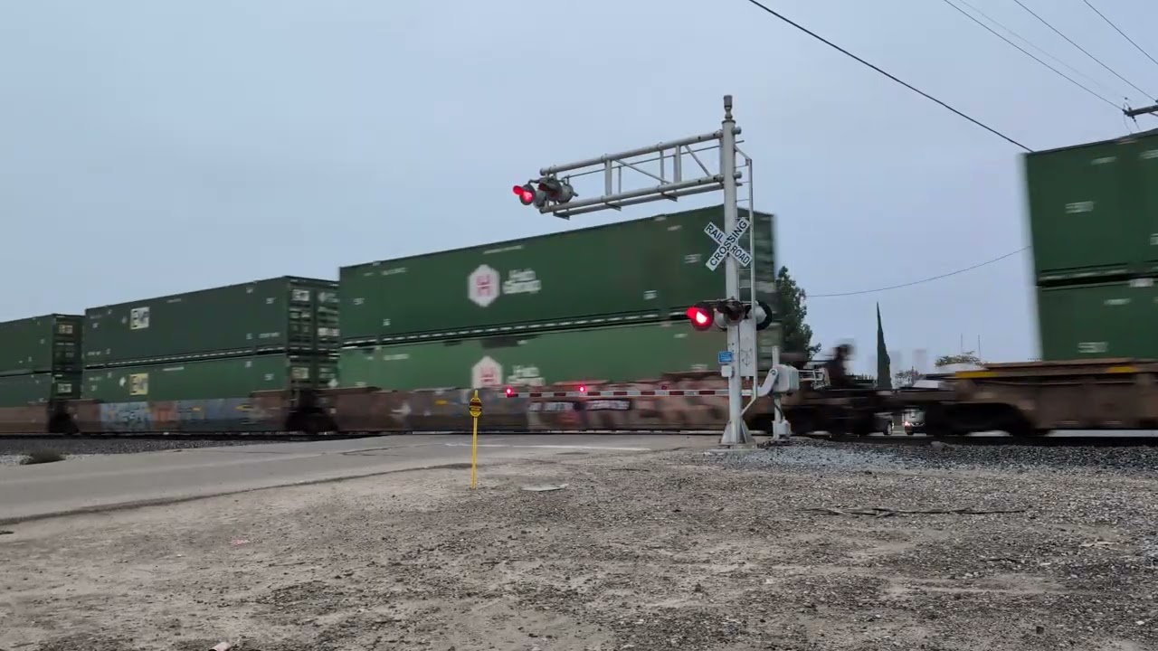 High speed Union Pacific train passes through Earlimart CA