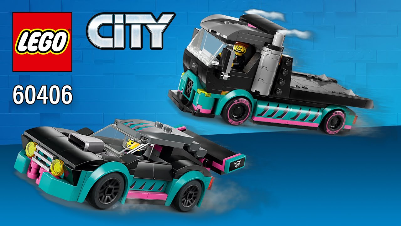 LEGO City Samoch&oacute;d wyścigowy i ciężar&oacute;wka do transportu samochod&oacute;w (60406) [328 element&oacute;w] Instru...