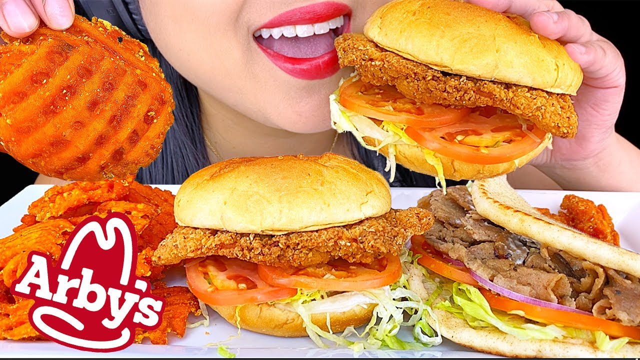 ASMR ARBY'S FRIED CHICKEN SANDWICH & WAFFLE FRIES MUKBANG 먹방 Eating Sounds (NO TALKING) ASMR Phan
