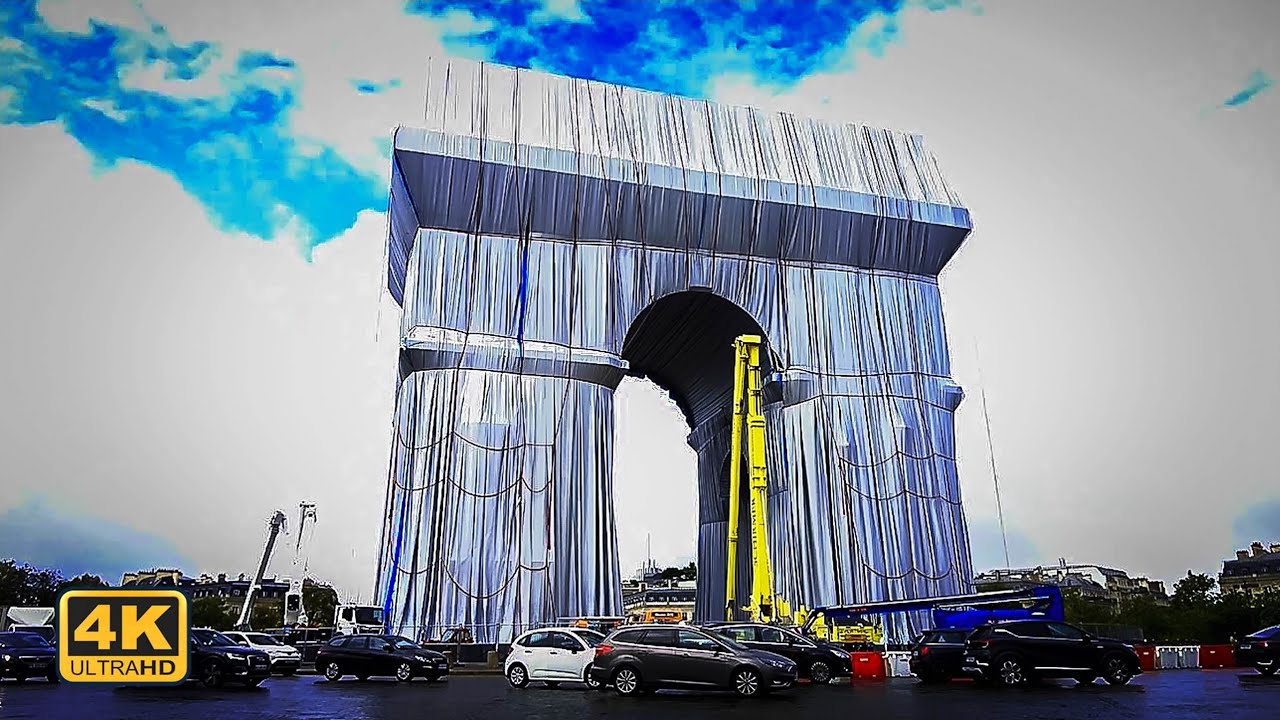 Walking around Wrapped Arc De Triomphe | Christo | Paris, France (4K UHD)