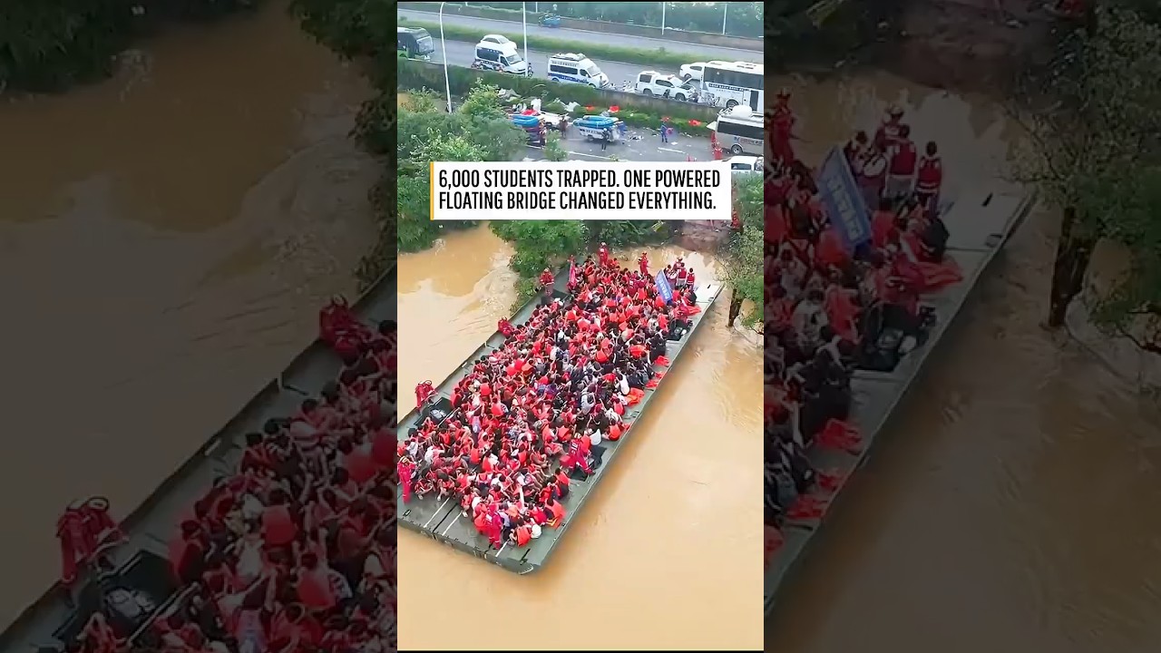 Watch: 60-meter powered floating bridge helps rescue 6,000 trapped students