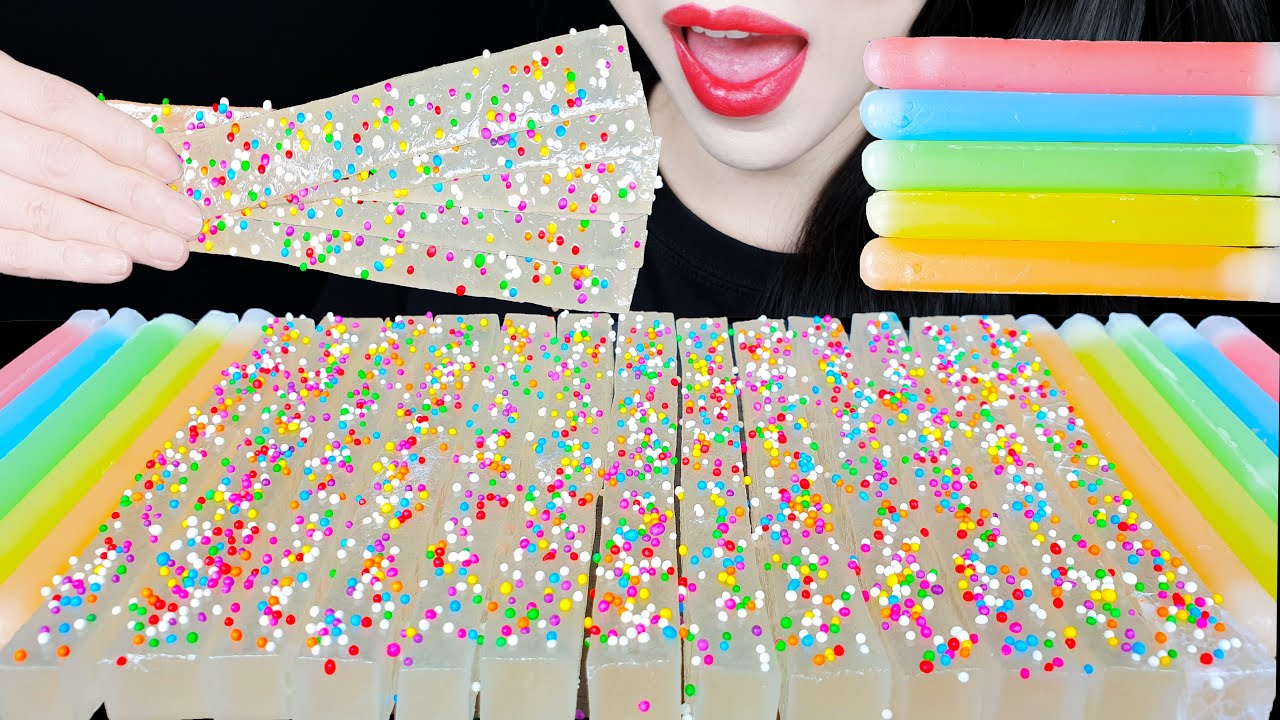 ASMR SPRINKLE KOHAKUTO FROZEN NIK-L-NIP WAX STICK MUKBANG 스프링클 코하쿠토 얼린 닉클립 왁스 스틱 먹방 EATING SOUNDS