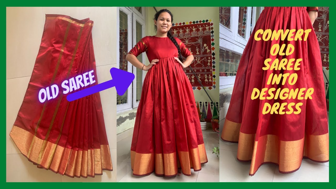 How to Reuse Old Saree into Designer Dress| Designer outfit from old saree| Diwali 2021| Maina Thapa
