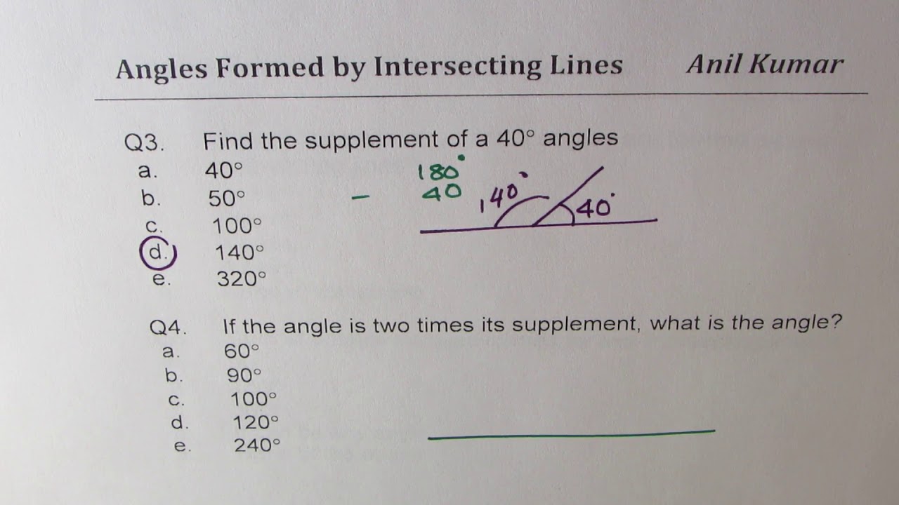 Adjacent Supplementary and Complementary Angles Intersecting Lines ACT Test