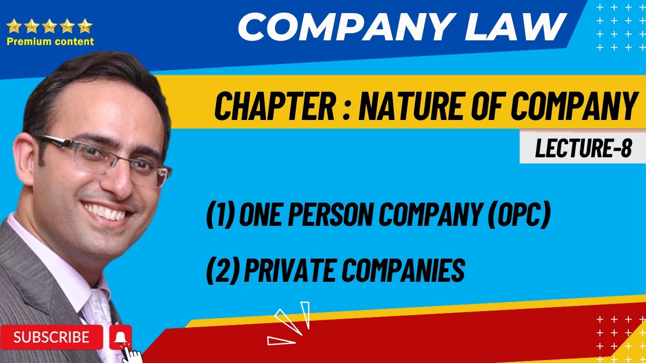 Lecture 8 Company Law One Person Company, Private Company