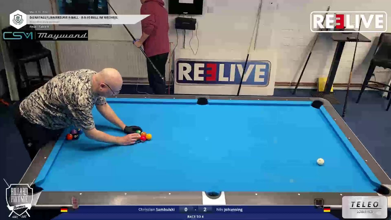 Christian Sambulski vs Nils Johanning Tisch[4] Dienstagturnier Billardfreunde Bremen 9-Ball