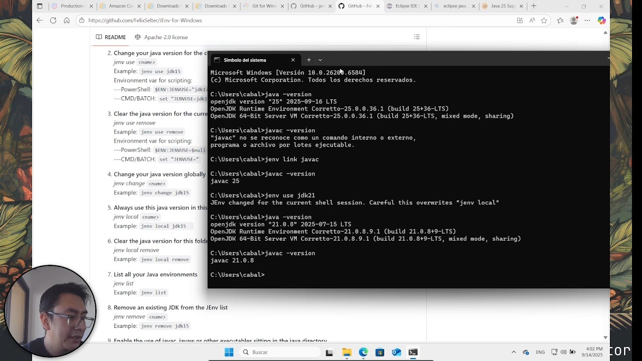 Instalación de Java 25 (y 21) sobre Windows 11 con Amazon Correto, Eclipse IDE y JEnv for Windows