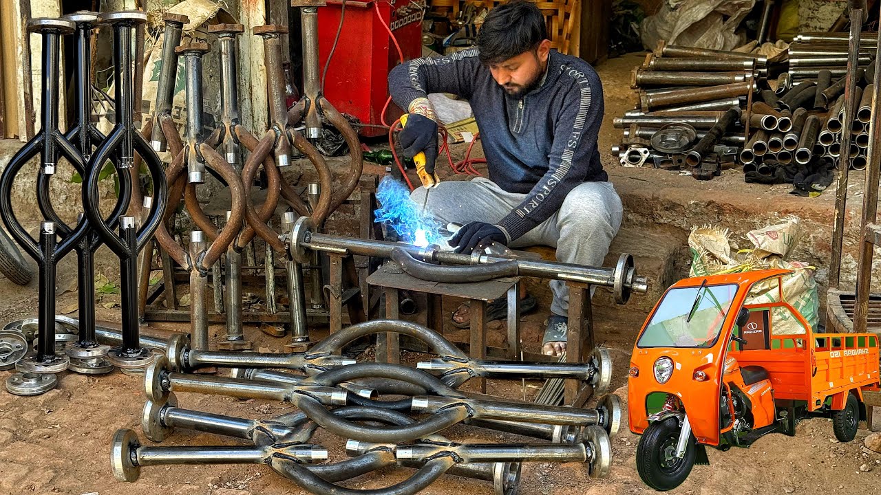 Industrial Loader Rickshaw Axle Fabrication Process in Small Workshop |