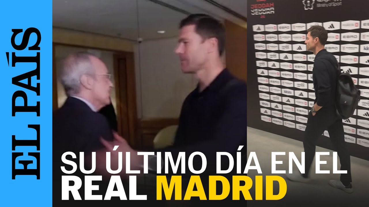 REAL MADRID: El saludo entre FLORENTINO P&Eacute;REZ y XABI ALONSO antes de la FINAL de la SUPERCOPA