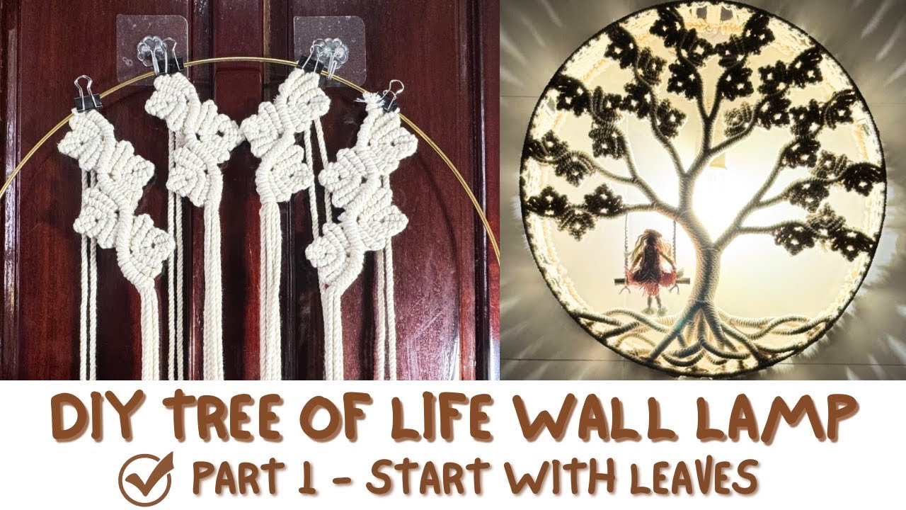 DIY Macrame Tree of Life Wall Hanging Lamp| Moonlight Date Part 1: Leaves pattern