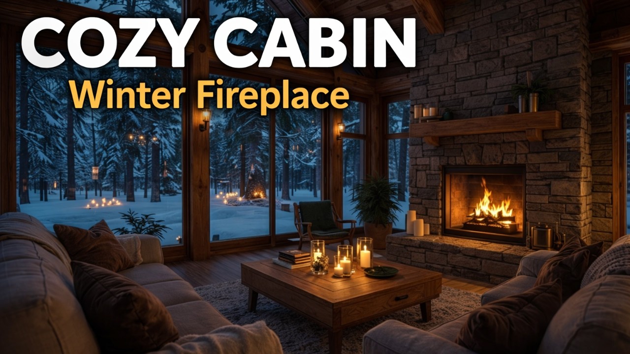Cozy Winter Cabin Night 🔥 Warm Fireplace Ambience for Deep Sleep, Relax & Study
