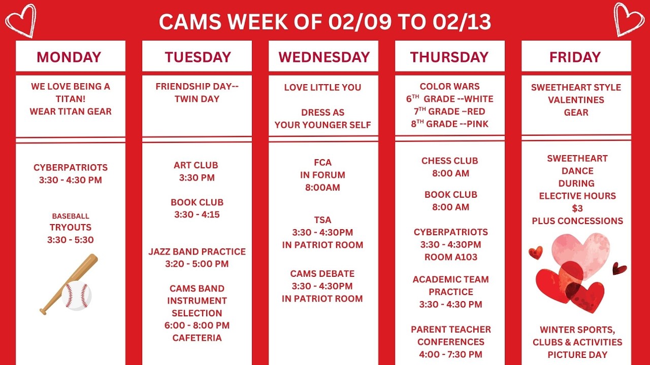 CAMS Announcements for Week of February 9 - 13, 2026
