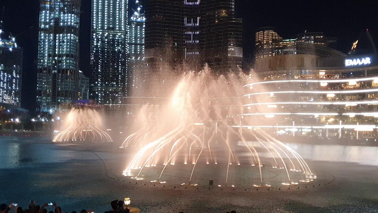The Dubai Fountain : Twlht Ana Lsotak by Eida Al Menhali, longest fountain dance! [4K]