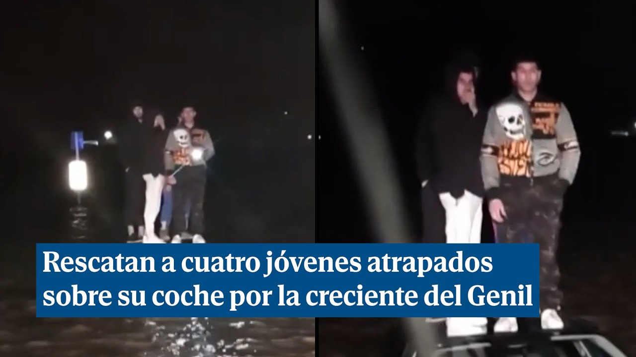 Rescatan a cuatro jóvenes atrapados sobre su coche por la creciente del Genil